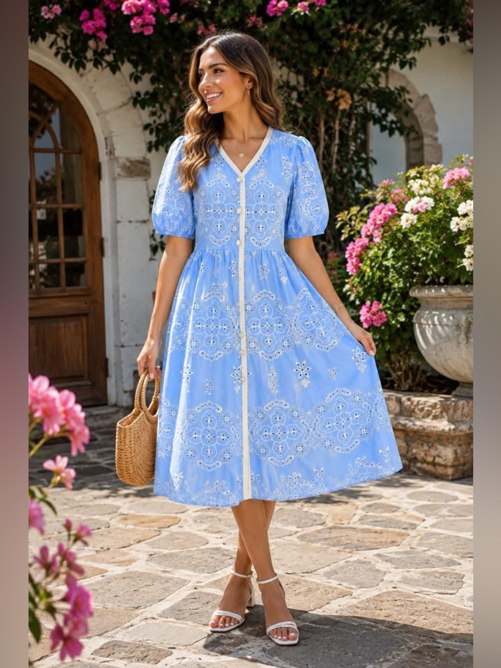 #41: NWT Blue Eyelet Button-Down Dress